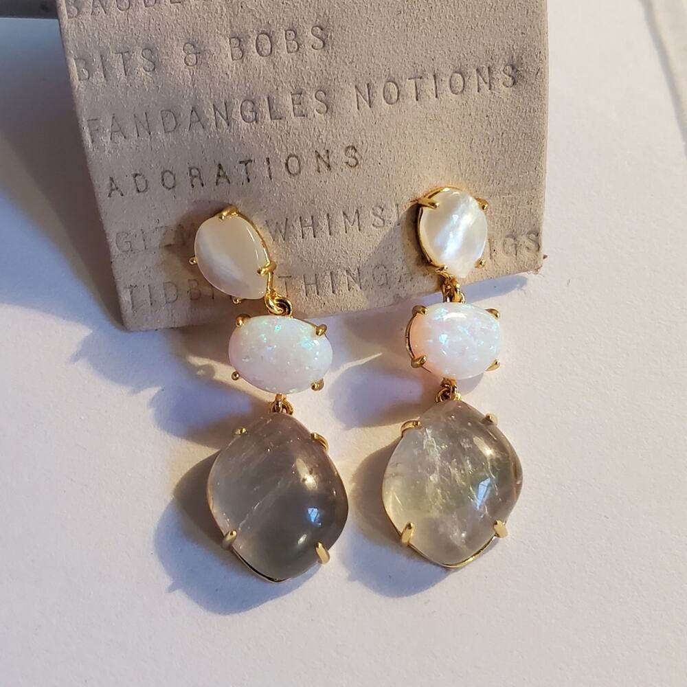 Anthropologie 3 tiered stone 1 drop post earrings Gold over brass New with tags
